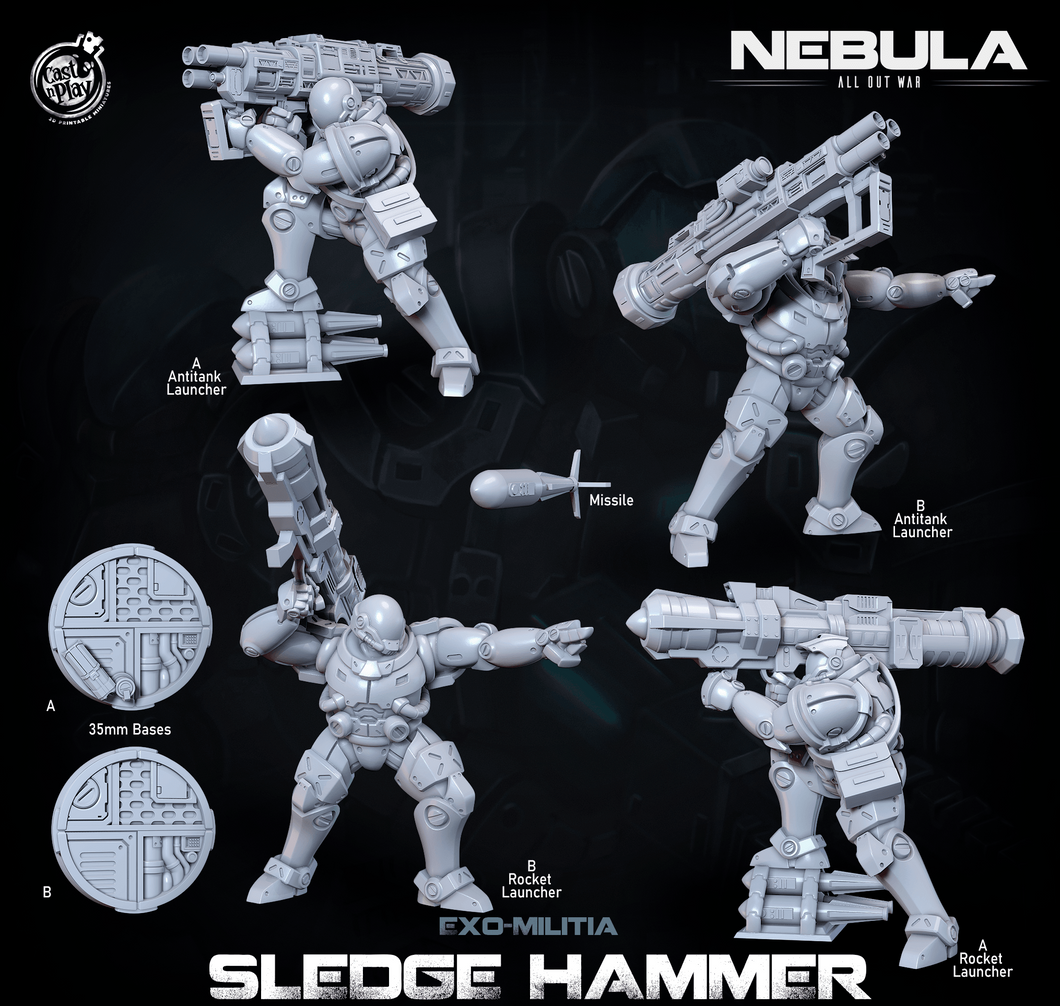 3D Printed Cast n Play Exo Militia Sledgehammer (Anti Vehicle Troops) Nebula All Out War 28mm 32mm D&D - Charming Terrain