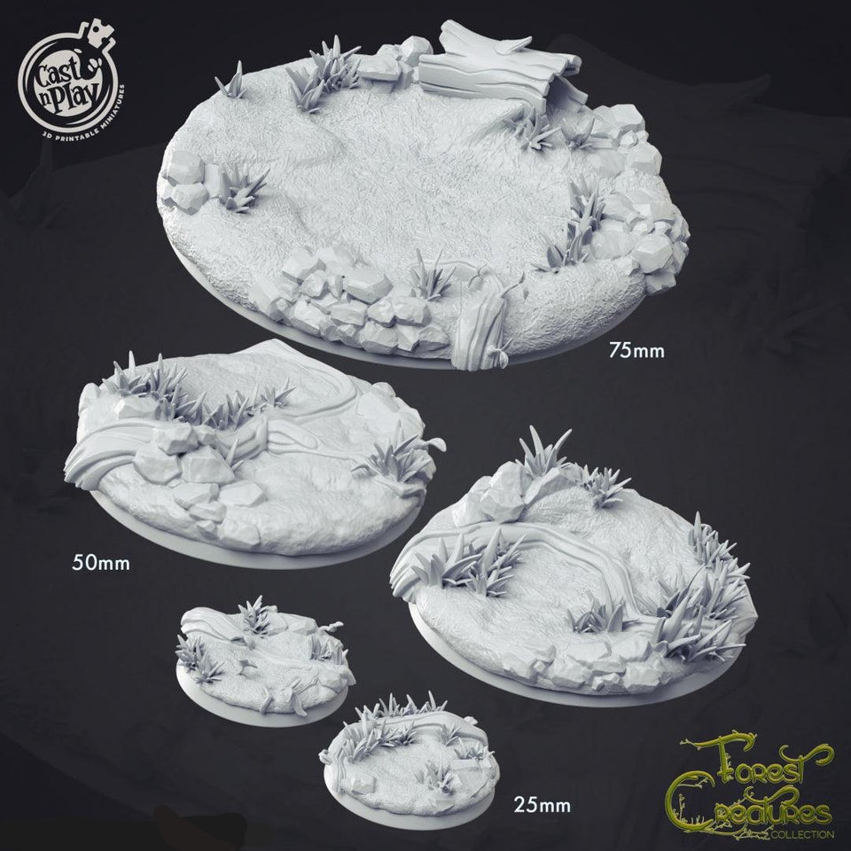 3D Printed Cast n Play Forest Creature Bases 28mm 32mm D&D - Charming Terrain