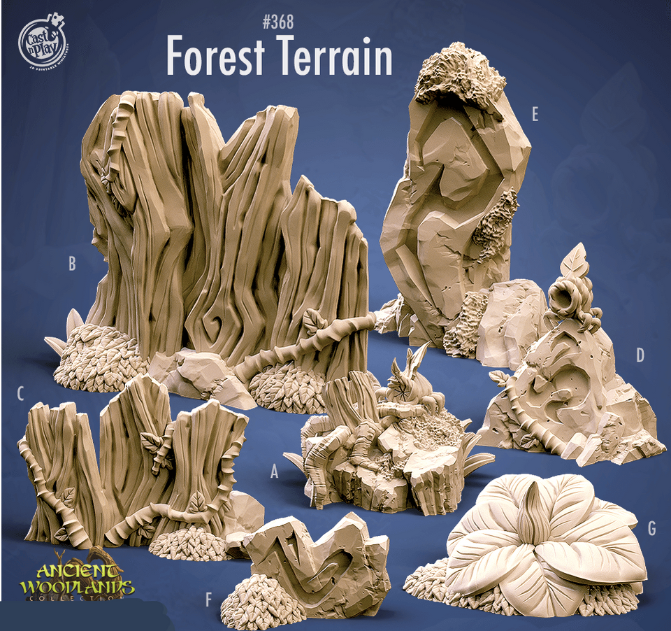 3D Printed Cast n Play Forest Terrain 28mm 32mm D&D - Charming Terrain