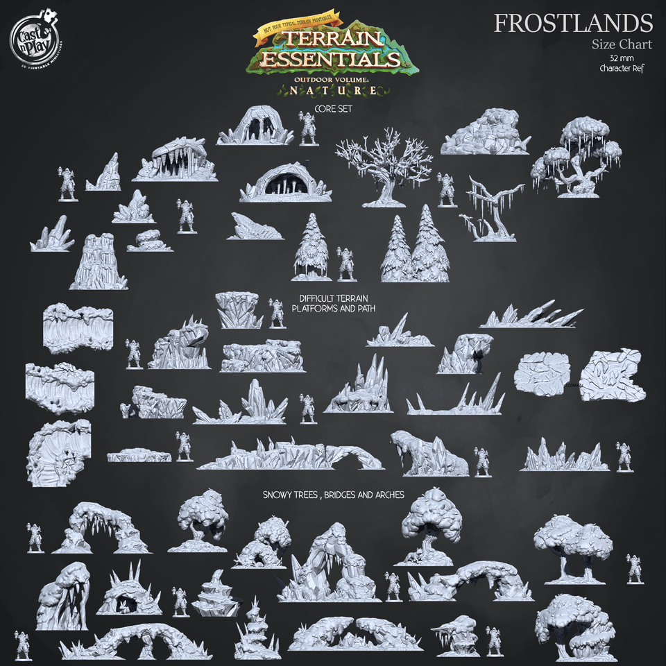 3D Printed Cast n Play Frostlands Core Set Frostlands Terrain Set Terrain Essentials Nature 28mm 32mm D&D - Charming Terrain