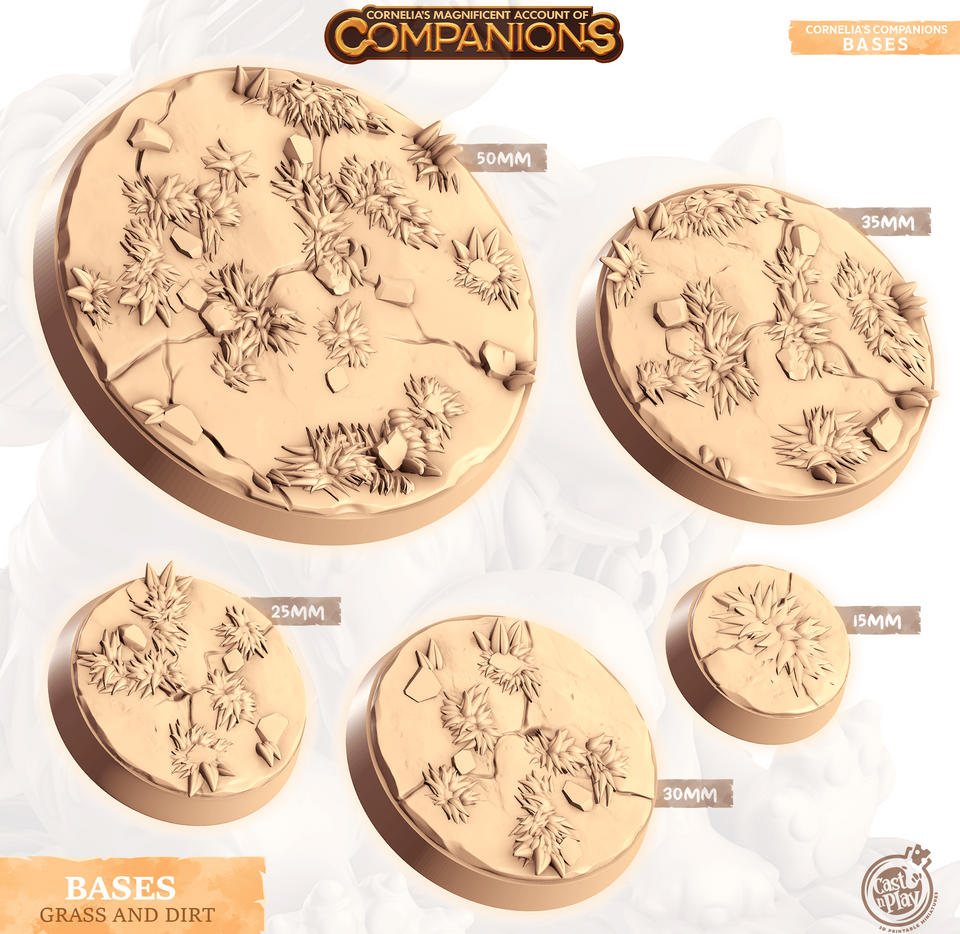 3D Printed Cast n Play Grass and Dirt Bases Companion's Bases - Starter Pack Companions 28mm 32mm D&D - Charming Terrain