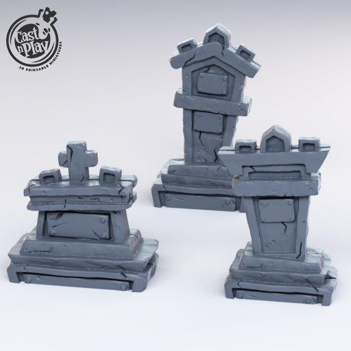 3D Printed Cast n Play Gravestones 28mm 32mm D&D - Charming Terrain