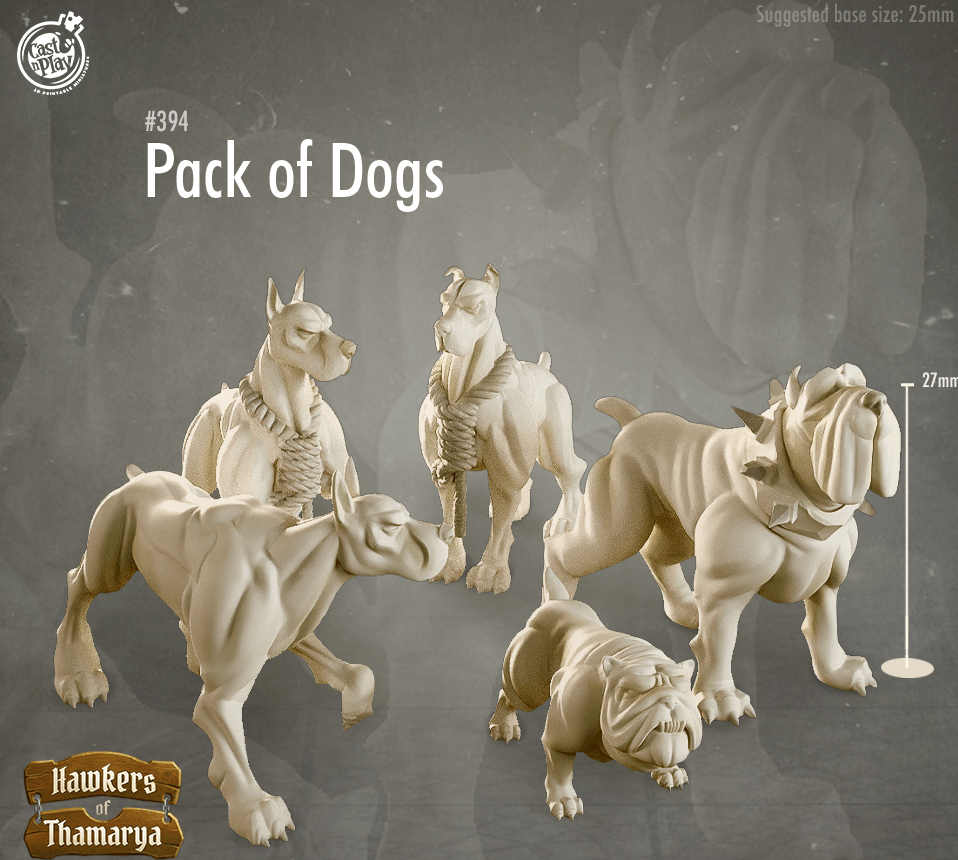 3D Printed Cast n Play Hawkers of Thamarya - Pack of Dogs 28mm 32mm D&D - Charming Terrain