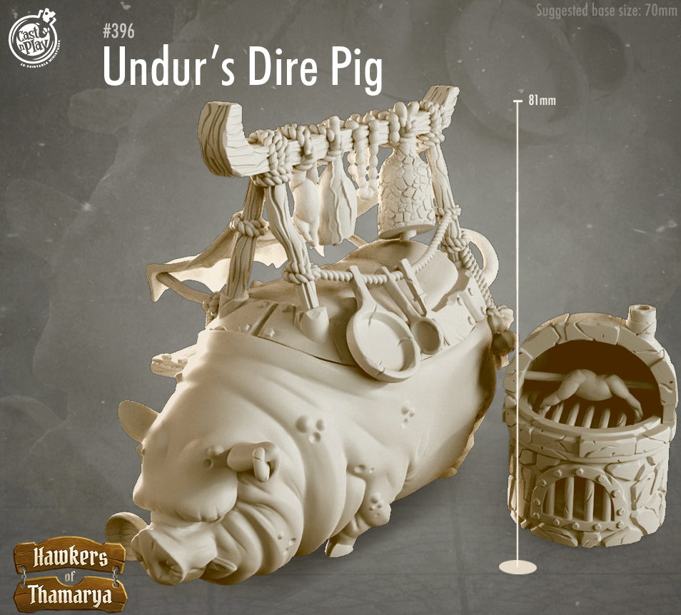 3D Printed Cast n Play Hawkers of Thamarya - Undur's Dire Pig 28mm 32mm D&D - Charming Terrain