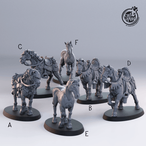 3D Printed Cast n Play Horses Set Townsfolk 28mm 32mm D&D - Charming Terrain