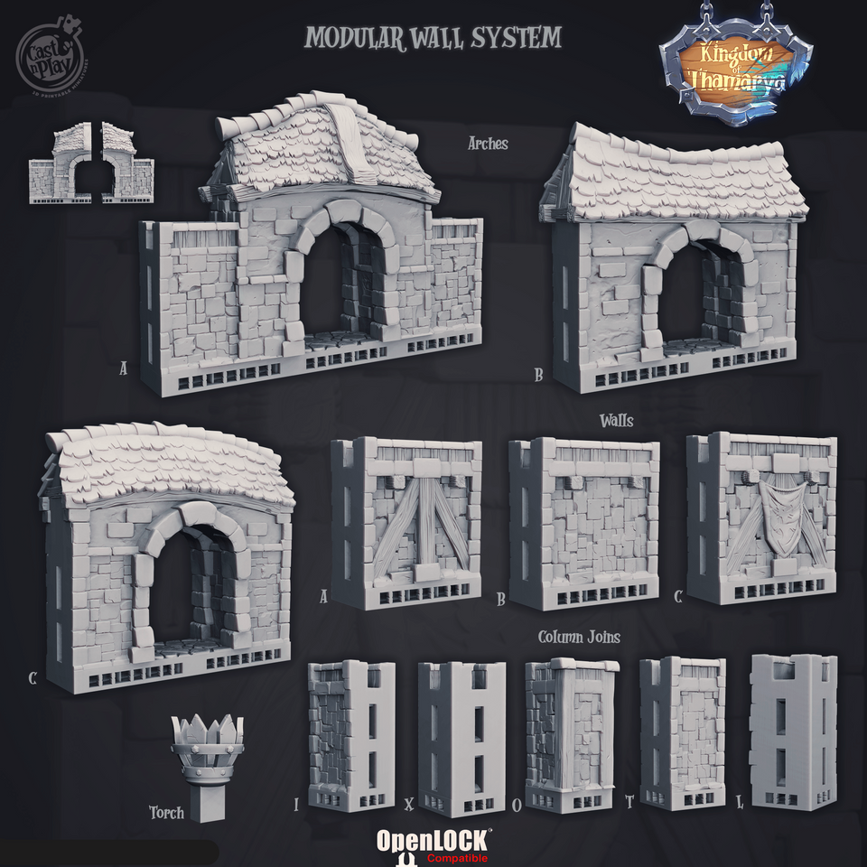 3D Printed Cast n Play Kingdom Walls Kingdom Of Thamarya 28mm 32mm D&D - Charming Terrain