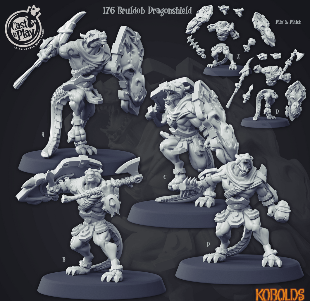 3D Printed Cast n Play Kobolds Collection - Bruldob Dragonshield 28mm 32mm D&D - Charming Terrain