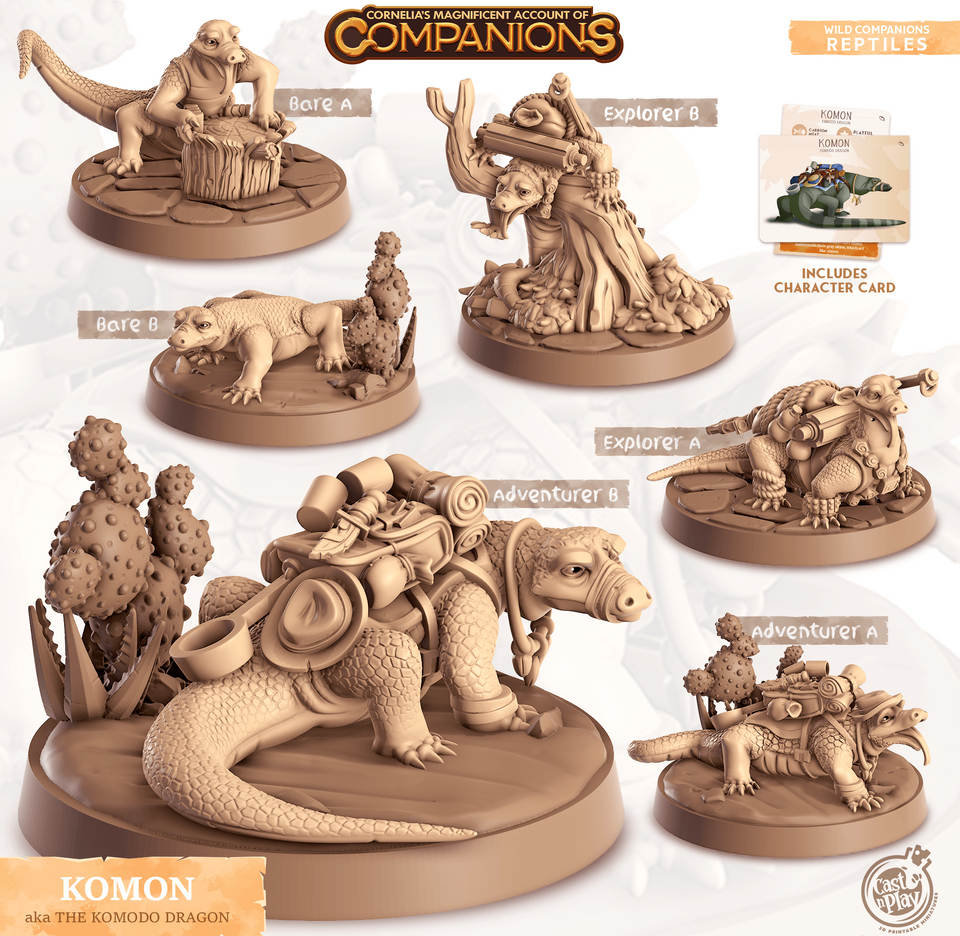 3D Printed Cast n Play Komon - The Komodo Dragon Companions 28mm 32mm D&D - Charming Terrain