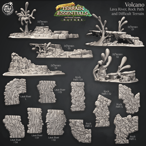 3D Printed Cast n Play Lava River, Rock Path and Difficult Terrain Volcano Terrain Set Terrain Essentials Nature 28mm 32mm D&D - Charming Terrain