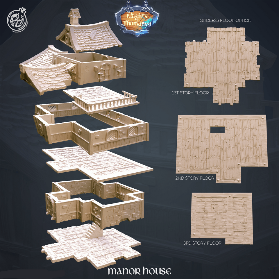 3D Printed Cast n Play Mannor House Kingdom Of Thamarya 28mm 32mm D&D - Charming Terrain