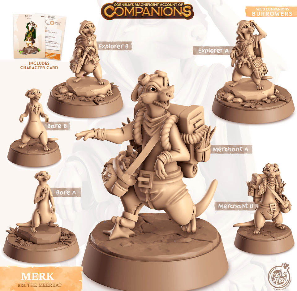 3D Printed Cast n Play Merk - Merkat Companions 28mm 32mm D&D - Charming Terrain