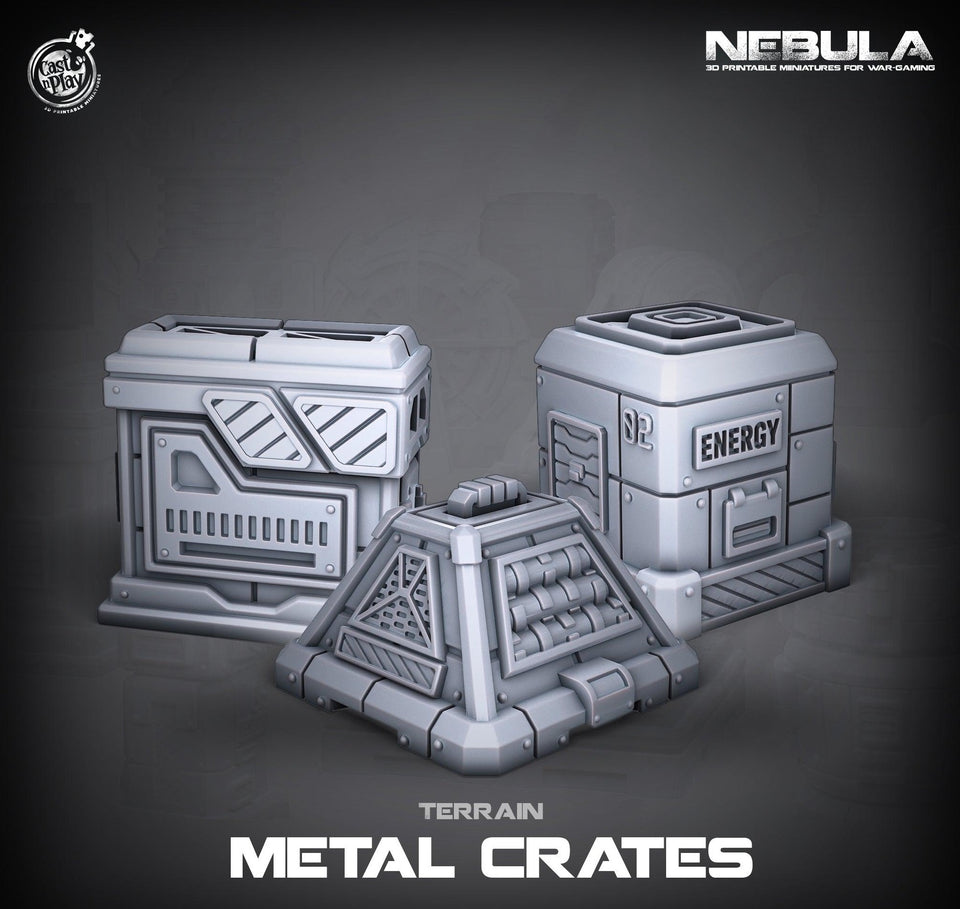 3D Printed Cast n Play Metal Crates Nebula Origins 28mm 32mm D&D - Charming Terrain