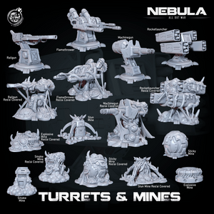 3D Printed Cast n Play Mines And Turrets Nebula All Out War 28mm 32mm D&D - Charming Terrain