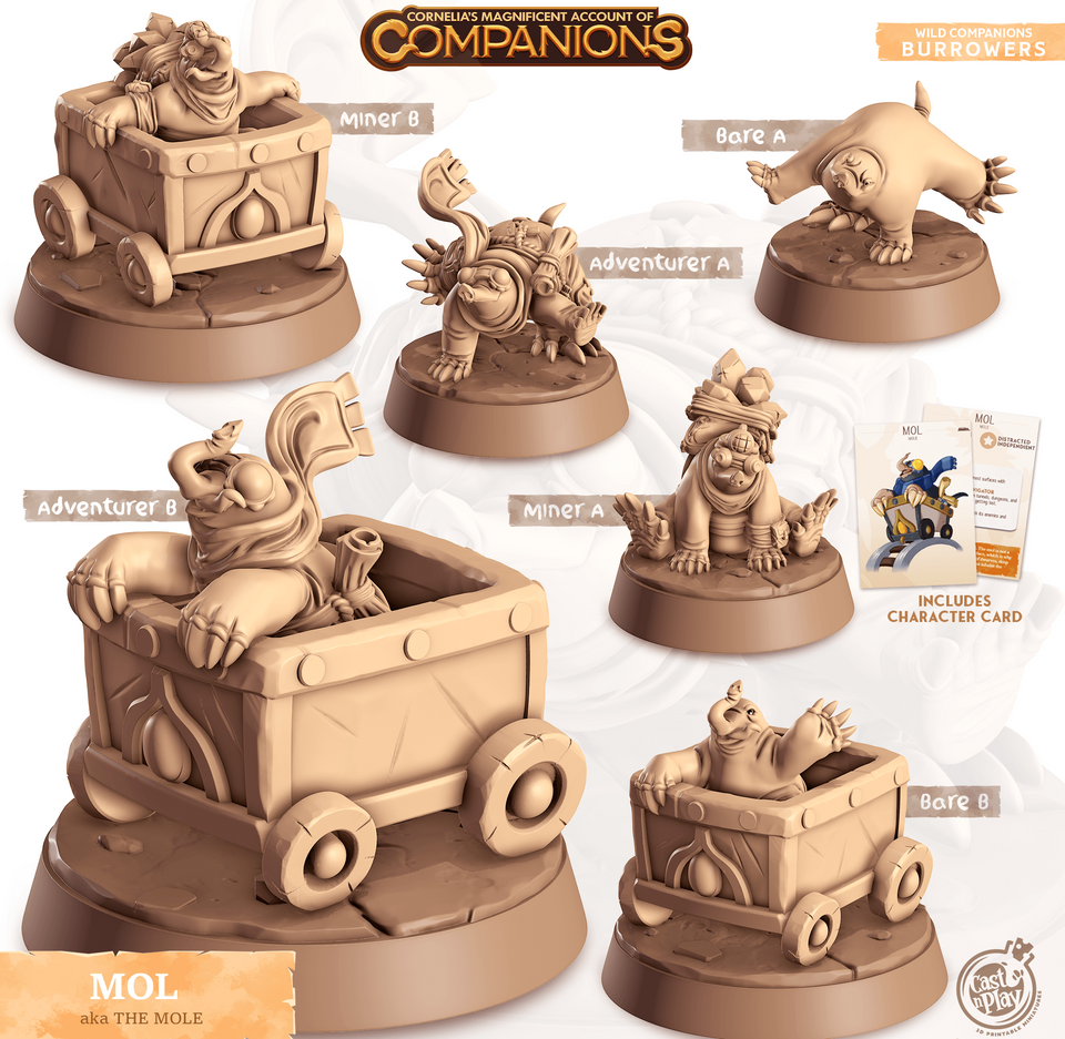 3D Printed Cast n Play Mol - Mole Companions 28mm 32mm D&D - Charming Terrain