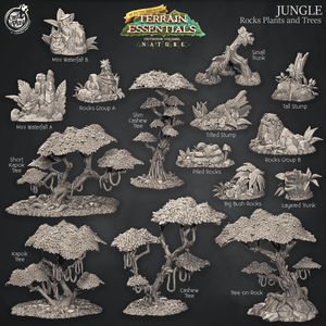 3D Printed Cast n Play Rocks Plants and Trees Jungle Terrain Set Terrain Essentials Nature 28mm 32mm D&D - Charming Terrain