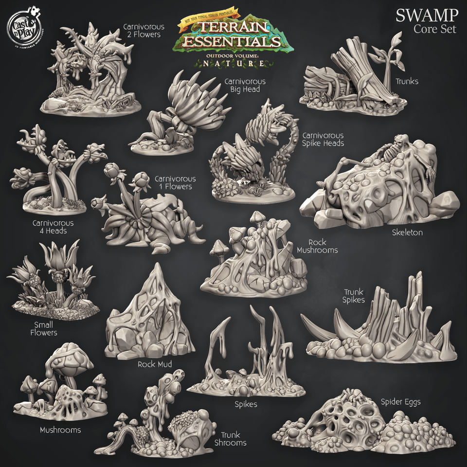 3D Printed Cast n Play Swamp Terrain Swamp Core Set Terrain Essentials Nature 28mm 32mm D&D - Charming Terrain