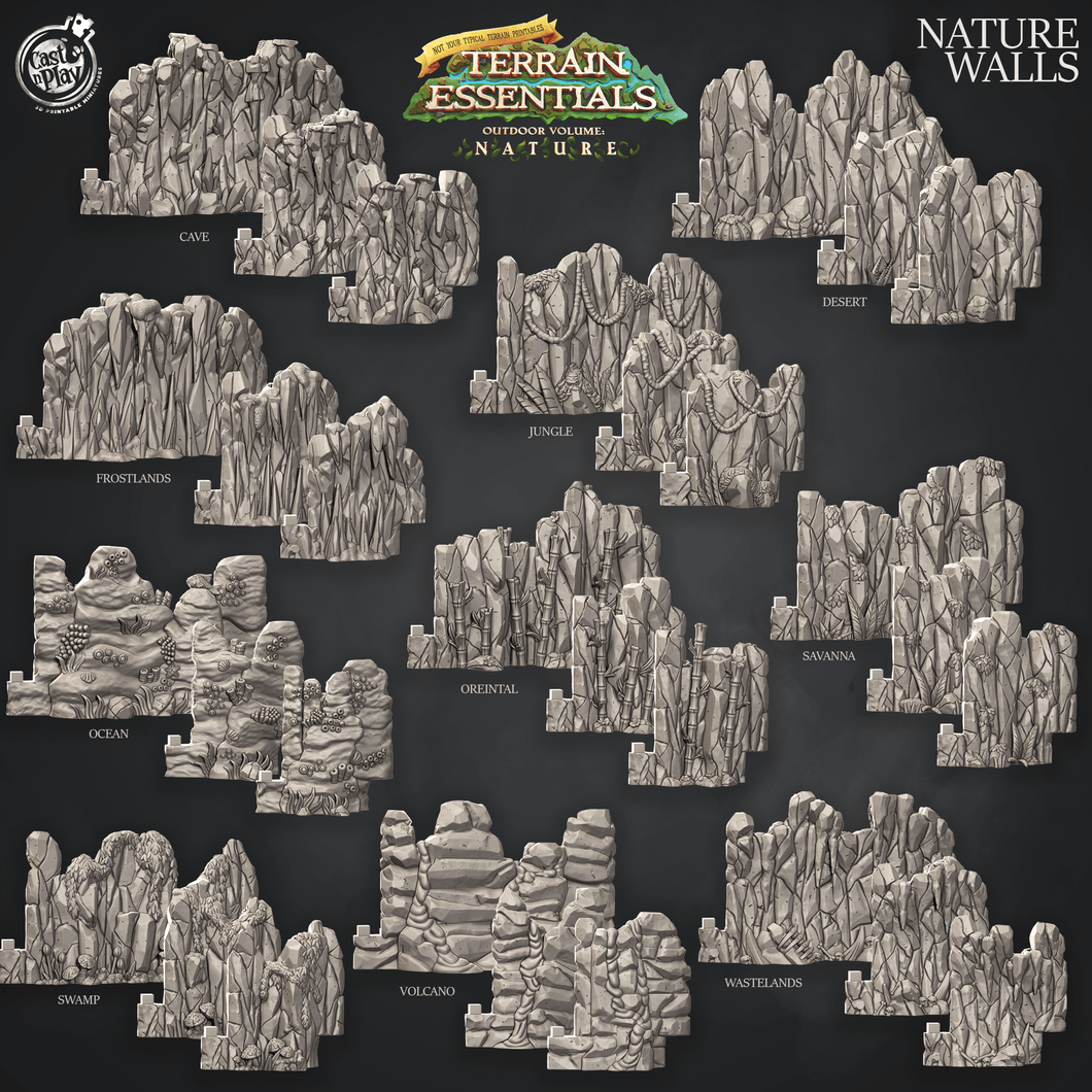 3D Printed Cast n Play Terrain Essentials Nature - Nature Wall 28mm 32mm D&D - Charming Terrain