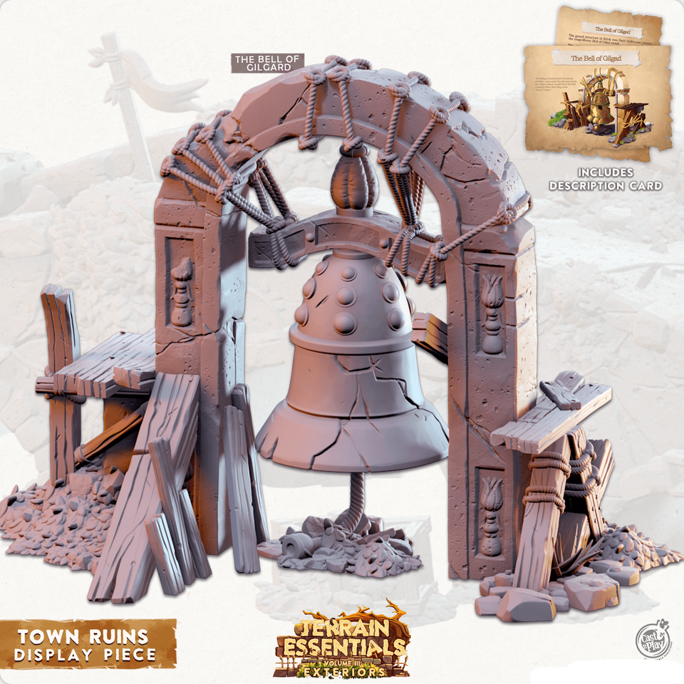 3D Printed Cast n Play Town - Display Bell Town Ruins Set 28mm 32mm D&D - Charming Terrain