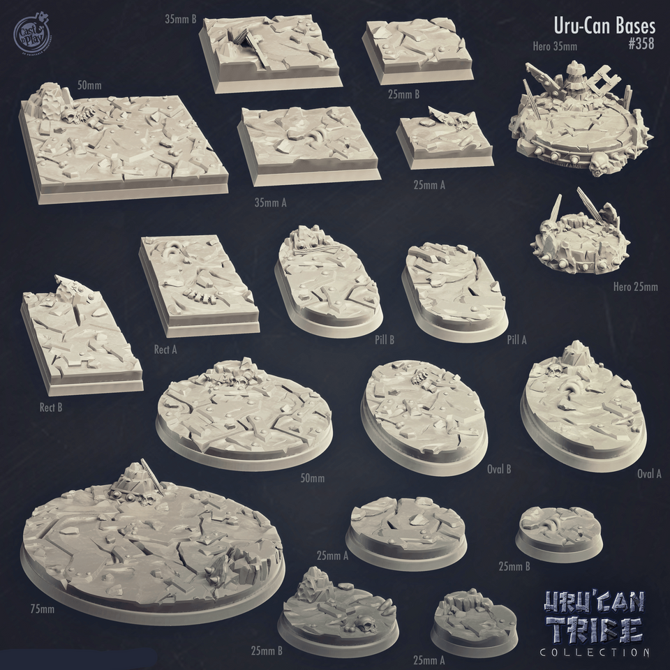 3D Printed Cast n Play Uru-Can Bases Set 28mm 32mm D&D - Charming Terrain