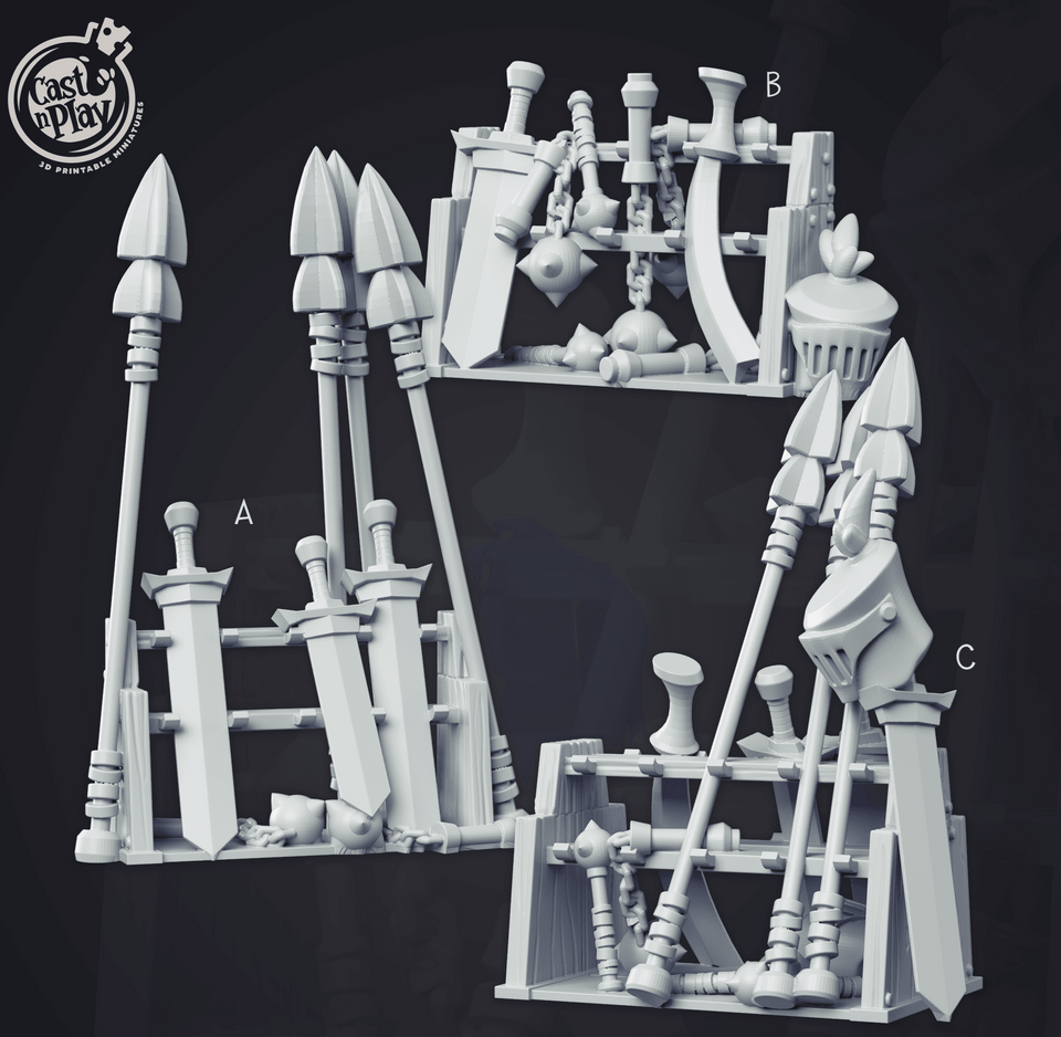 3D Printed Cast n Play - Weapon Racks 28mm 32mm D&D - Charming Terrain