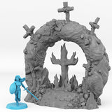 3D Printed Fantastic Plants and Rocks Cemetery Portal With Its Cross Effect 28mm - 32mm D&D Wargaming - Charming Terrain