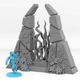 3D Printed Fantastic Plants and Rocks Temple Portal With Its Green Fire Effect 28mm - 32mm D&D Wargaming - Charming Terrain