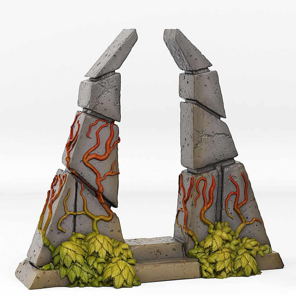 3D Printed Fantastic Plants and Rocks Temple Portal With Its Green Fire Effect 28mm - 32mm D&D Wargaming - Charming Terrain