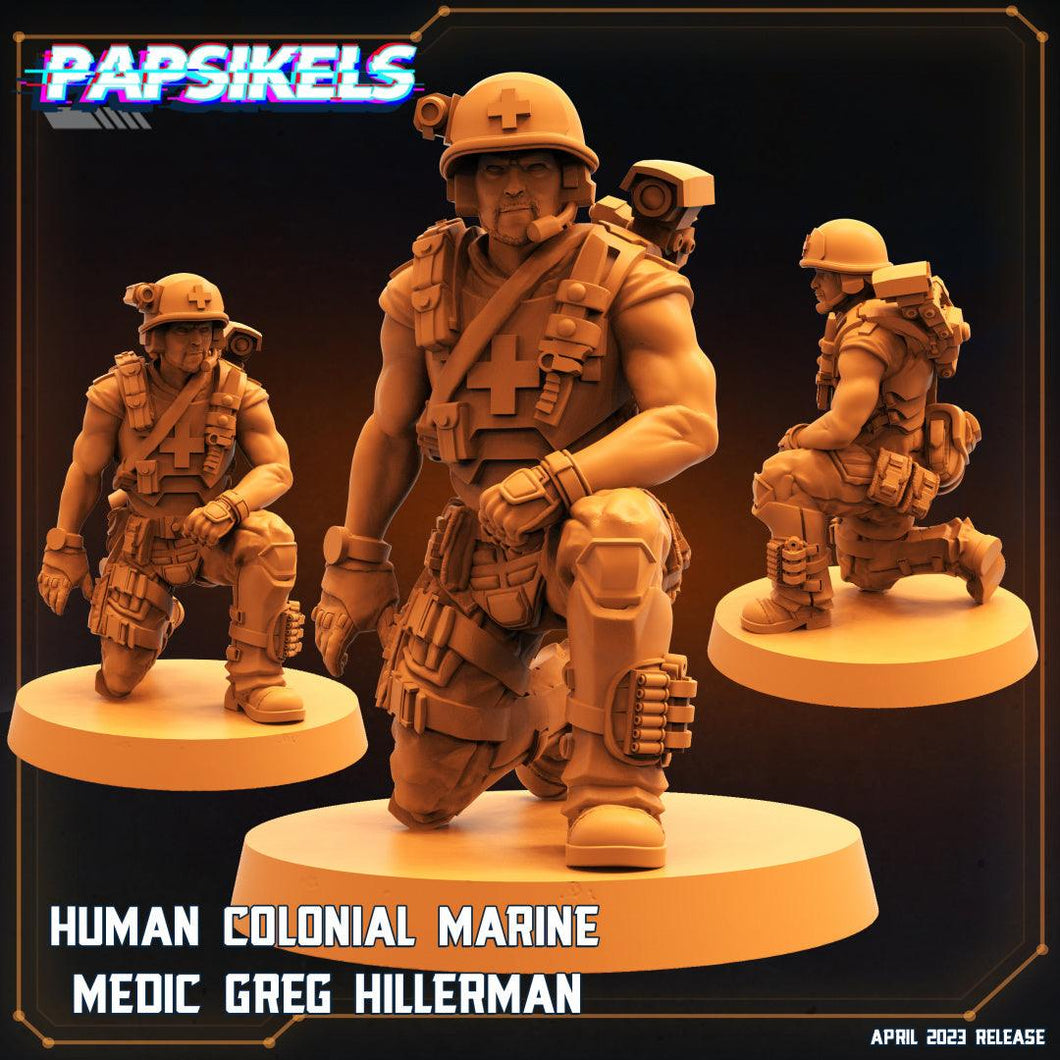 3D Printed Papsikels Cyberpunk Sci-Fi - Human Colonial Marine Medic Greg Hillerman - 28mm 32mm - Charming Terrain