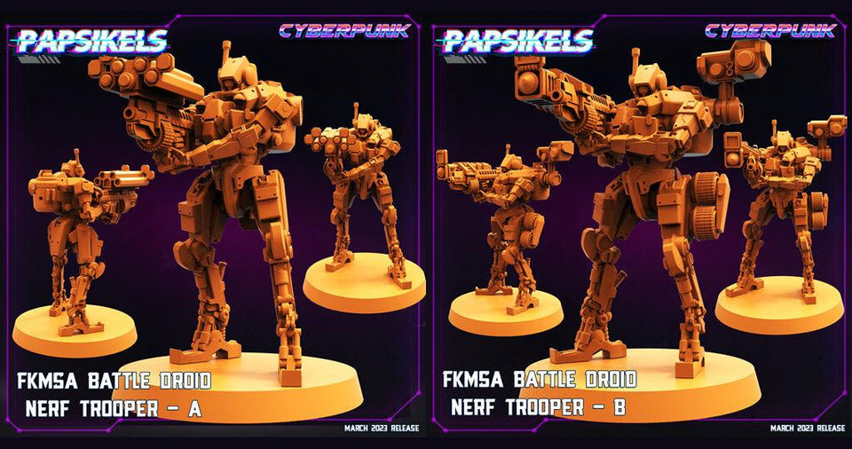 3D Printed Papsikels - Fkmsa Battle Droid Nerf Trooper Set March 2023 Cyberpunk - 28mm 32mm - Charming Terrain