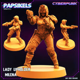 3D Printed Papsikels July 2023 - Cyberpunk Lady Upholder Set 28mm 32mm - Charming Terrain