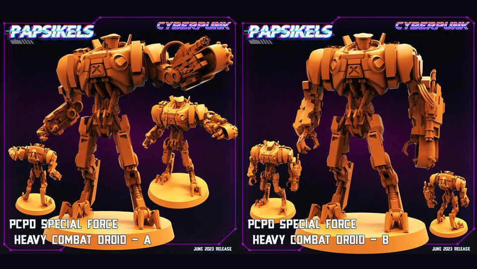 3D Printed Papsikels June 2023 Cyberpunk Pcpd Special Force Heavy Combat Droid Set 28mm 32mm - Charming Terrain