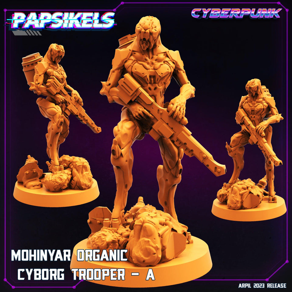 3D Printed Papsikels May 2023 Cyberpunk Mohinyar Organic Cyborg Trooper Set 28mm 32mm - Charming Terrain