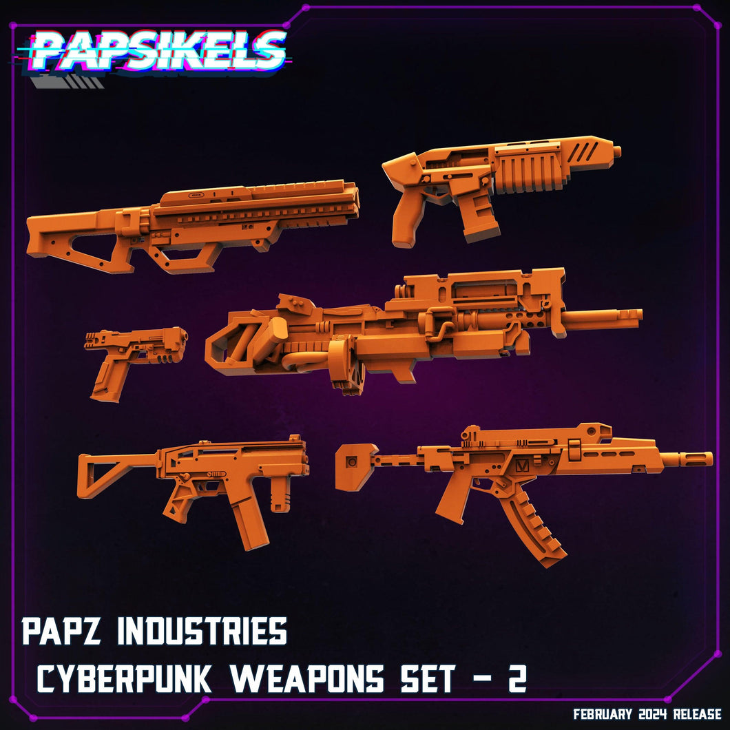 3D Printed Papsikels Papz Industries Cyberpunk Weapons Set 2 28mm 32mm - Charming Terrain