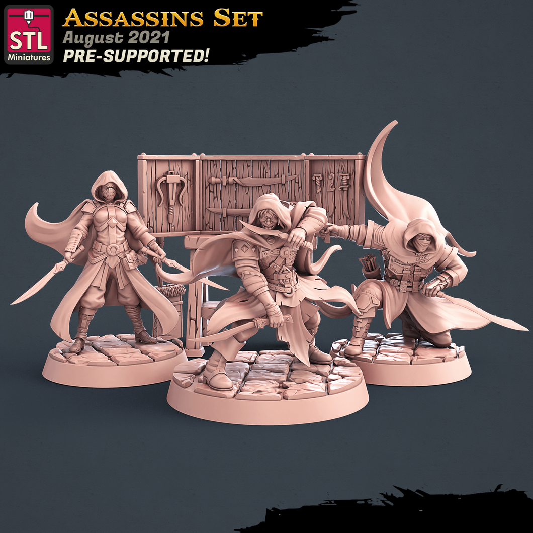 3D Printed STL Miniatures Assassins Set 28 - 32mm War Gaming D&D - Charming Terrain