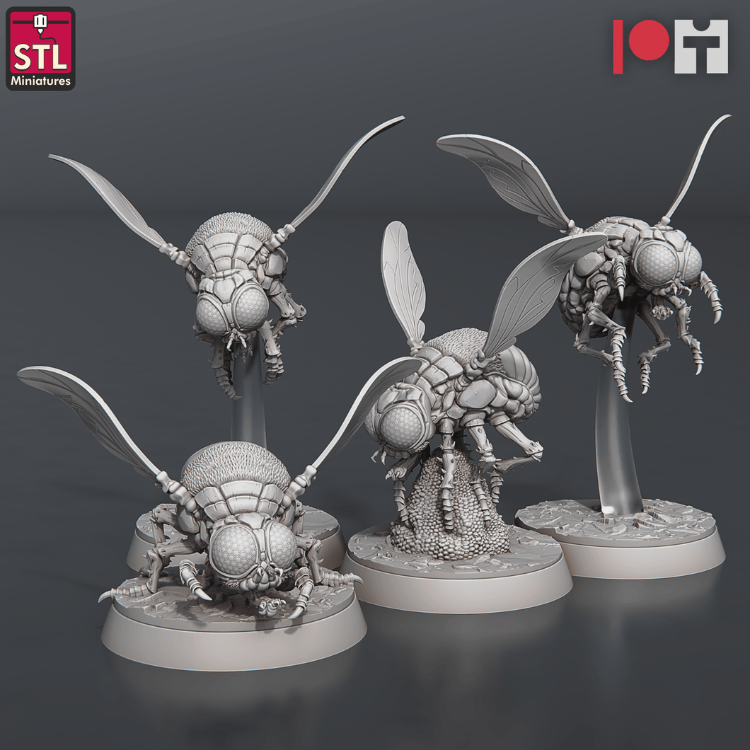 3D Printed STL Miniatures Giant Flies Set 28 - 32mm War Gaming D&D - Charming Terrain