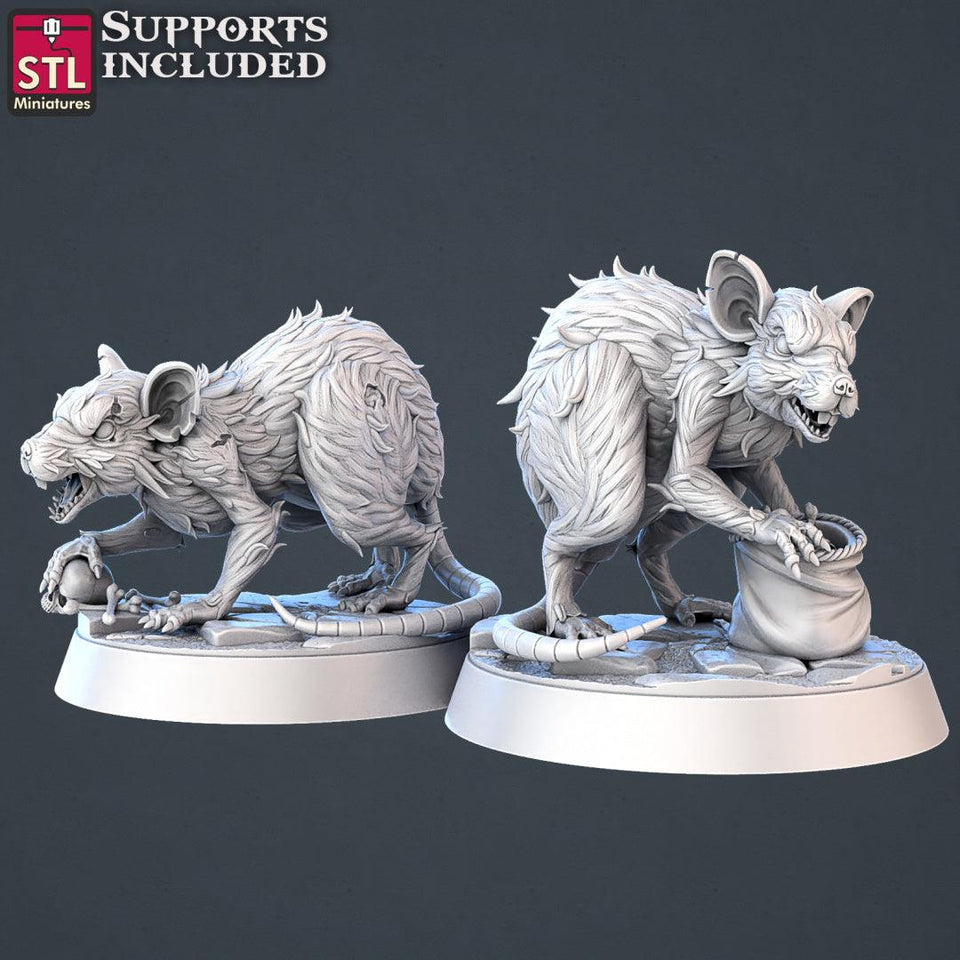 3D Printed STL Miniatures Giant Rats | 28 - 32mm War Gaming D&D - Charming Terrain