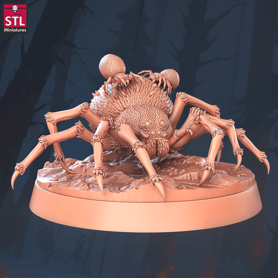 3D Printed STL Miniatures Giant Spiders Set 28 - 32mm War Gaming D&D - Charming Terrain