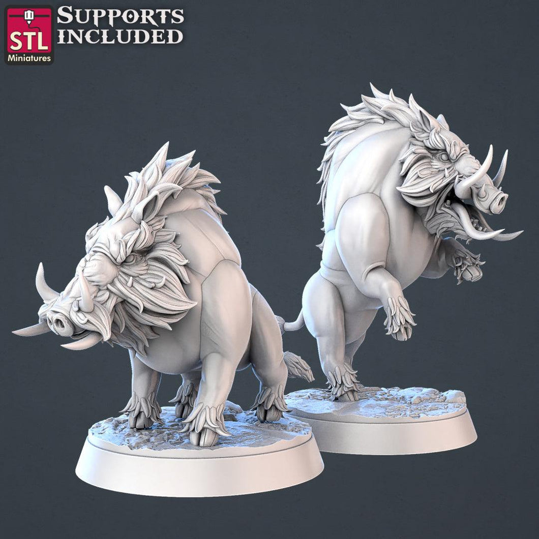 3D Printed STL Miniatures Wild Boars | 28 - 32mm War Gaming D&D - Charming Terrain