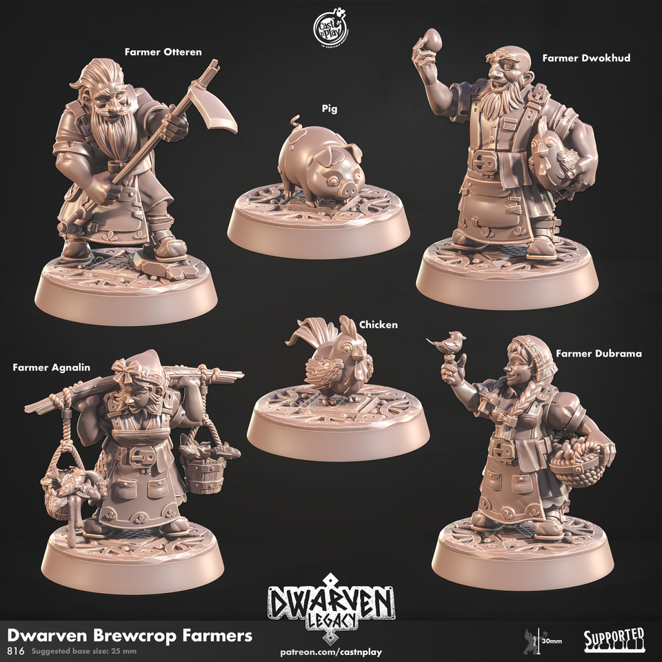 3D Printed Cast n Play Dwarven Brewcrop Farmers Dwarven Legacy Set 28mm 32mm D&D