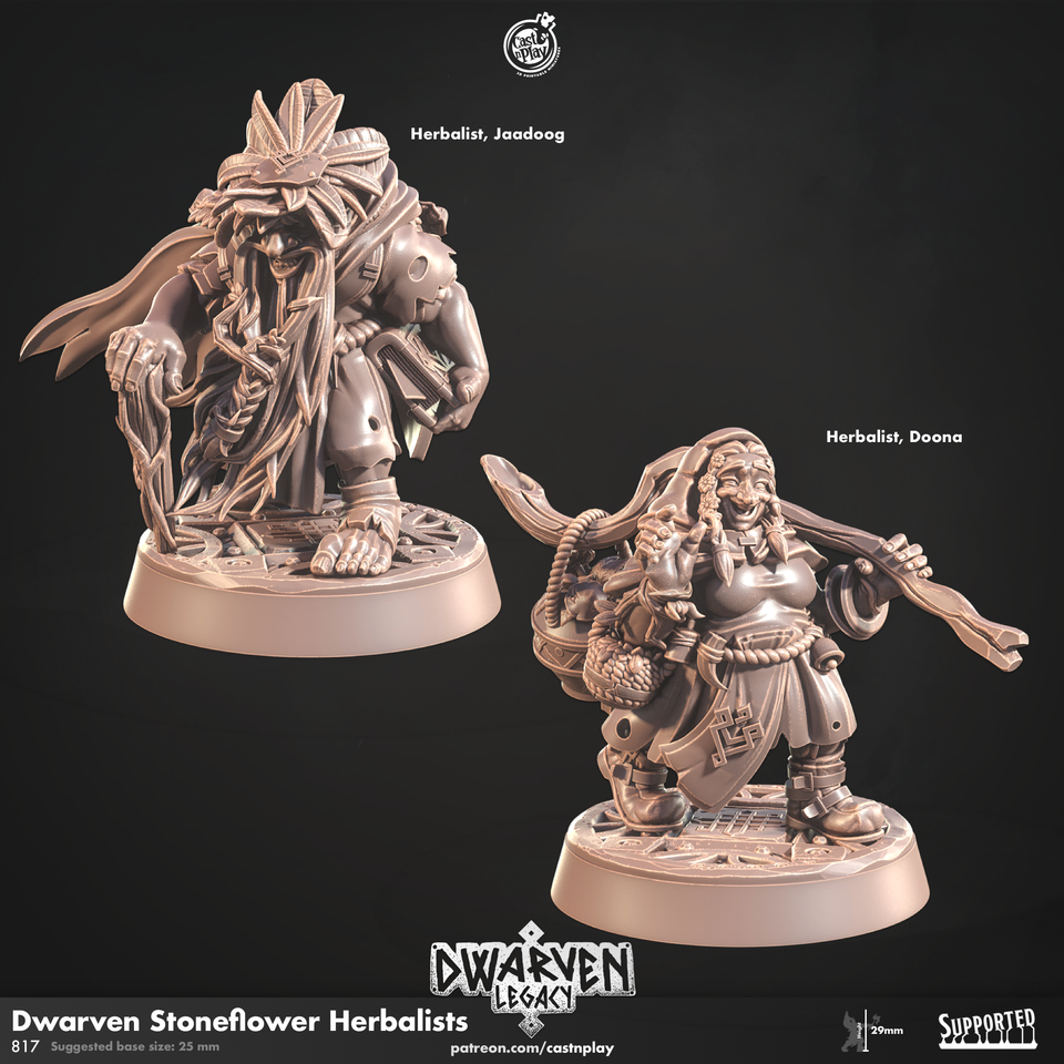 3D Printed Cast n Play Dwarven Stoneflower Herbalist Dwarven Legacy Set 28mm 32mm D&D