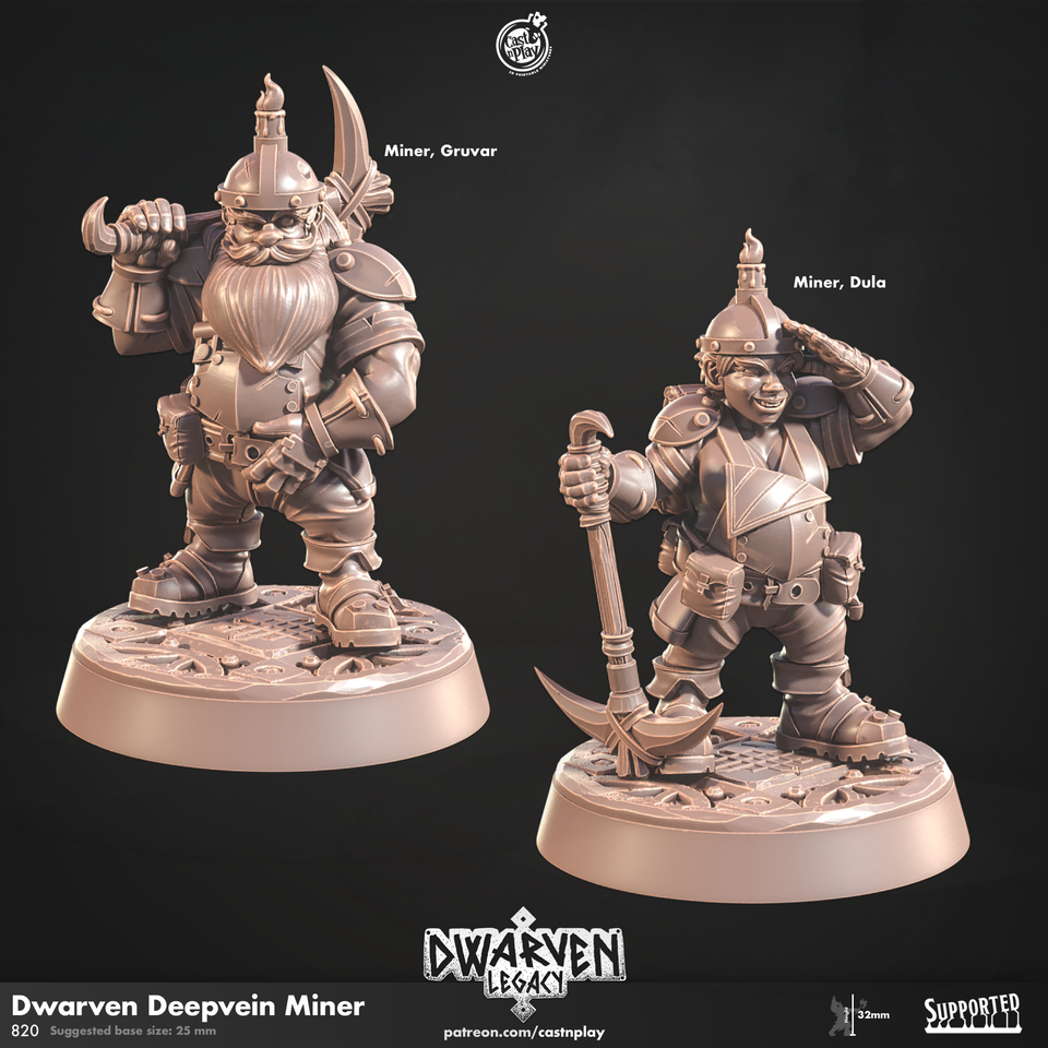 3D Printed Cast n Play Dwarven Deepvein Delver Dwarven Legacy Set 28mm 32mm D&D