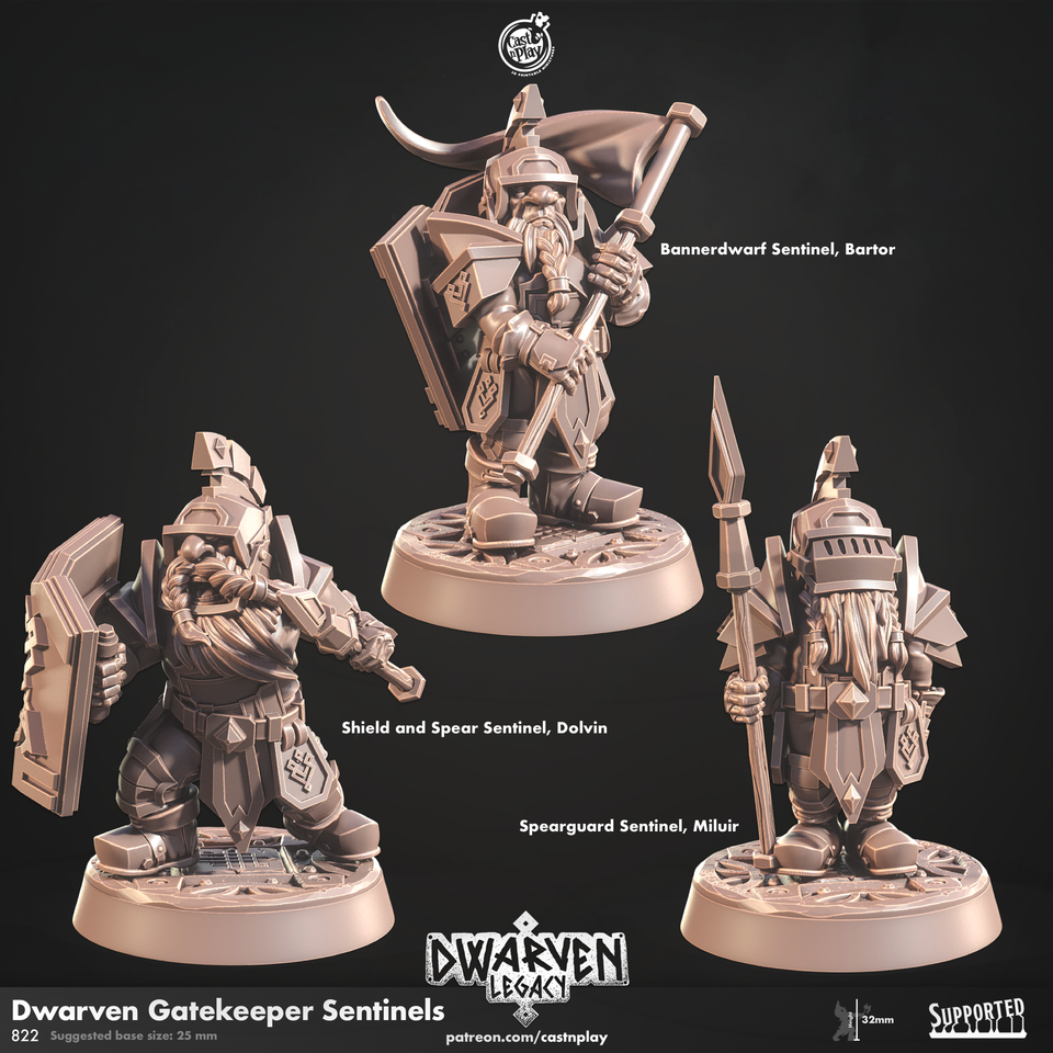 3D Printed Cast n Play Dwarven Gatekeeper Sentinels Dwarven Legacy Set 28mm 32mm D&D