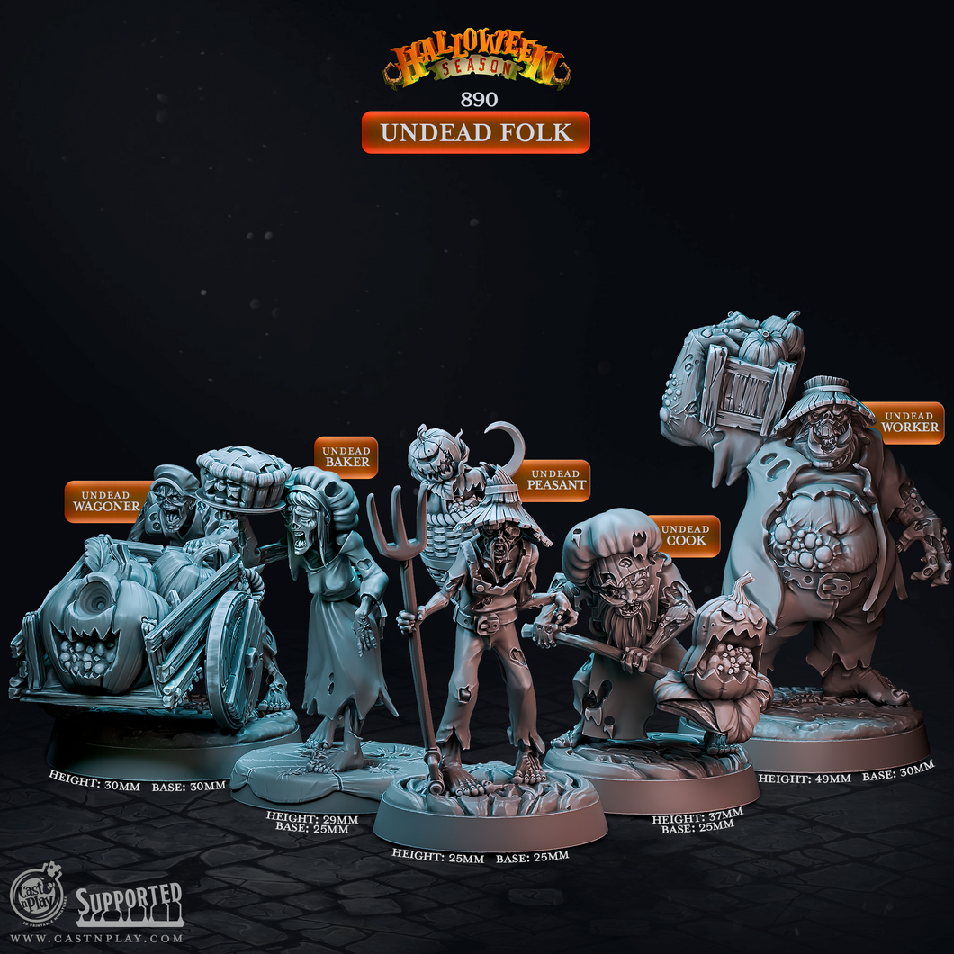 3D Printed Cast n Play Halloween Season Undead Folk 28mm 32mm D&D