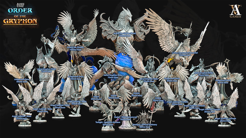 3D Printed Archvillain Games Astral Court Order of the Gryphon - Justiciar Angels Male 28mm 32mm D&D