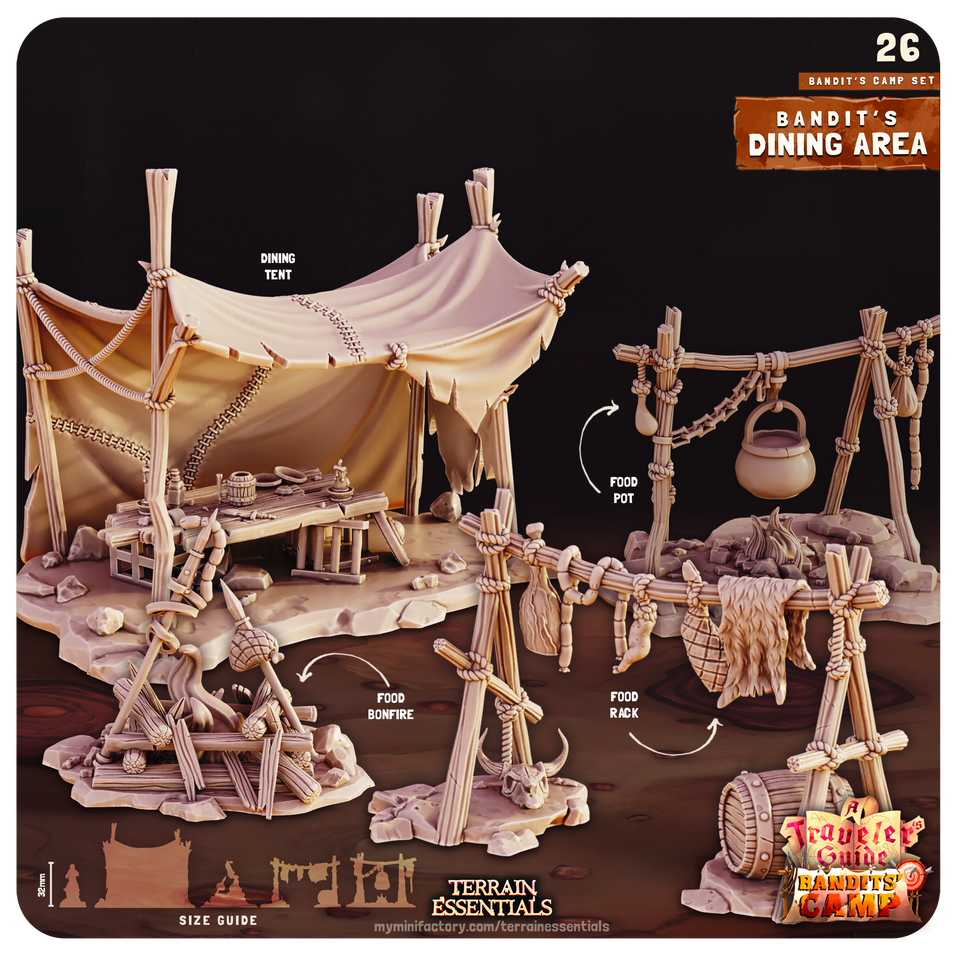 3D Printed Cast n Play Dining Area Bandits Camp Terrain Set 28mm 32mm D&D