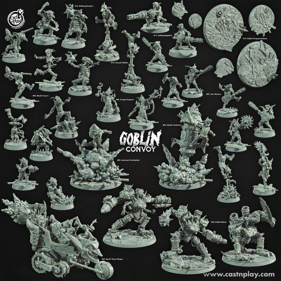 3D Printed Cast n Play Goblin Scrapeyard Bases The Goblin Convoy 28mm 32mm D&D