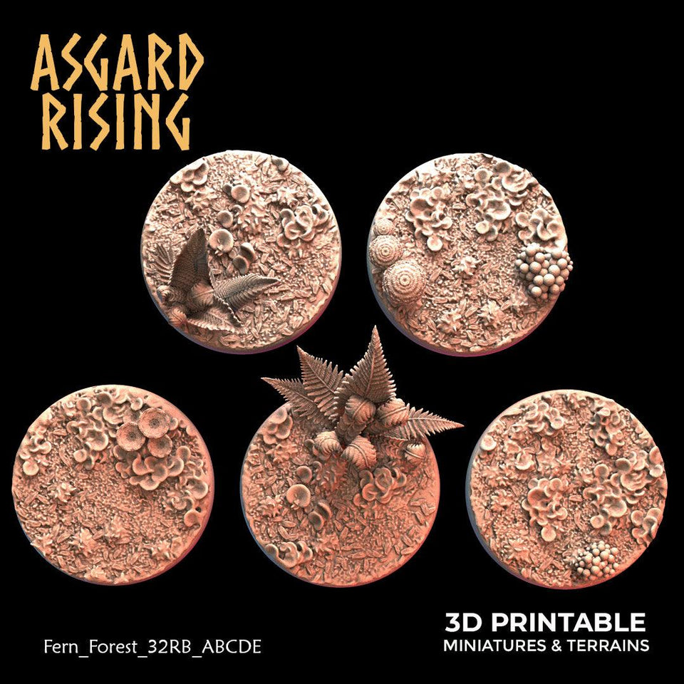 3D Printed Asgard Rising Fern Forest - 5x 25 28 32 35mm Round Base 28 32 mm Wargaming DnD - Charming Terrain