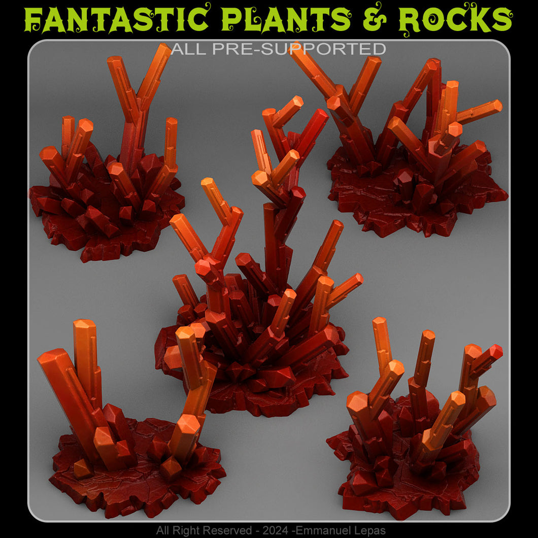 3D Printed Fantastic Plants and Rocks Fire Crystals 28mm - 32mm D&D Wargaming