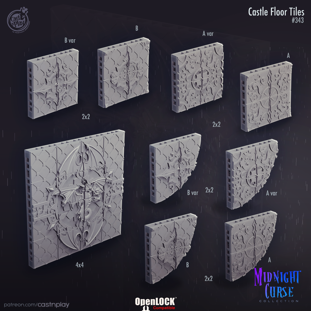 3D Printed Cast n Play Castle Floor Tiles Midnight Curse 28mm 32mm D&D