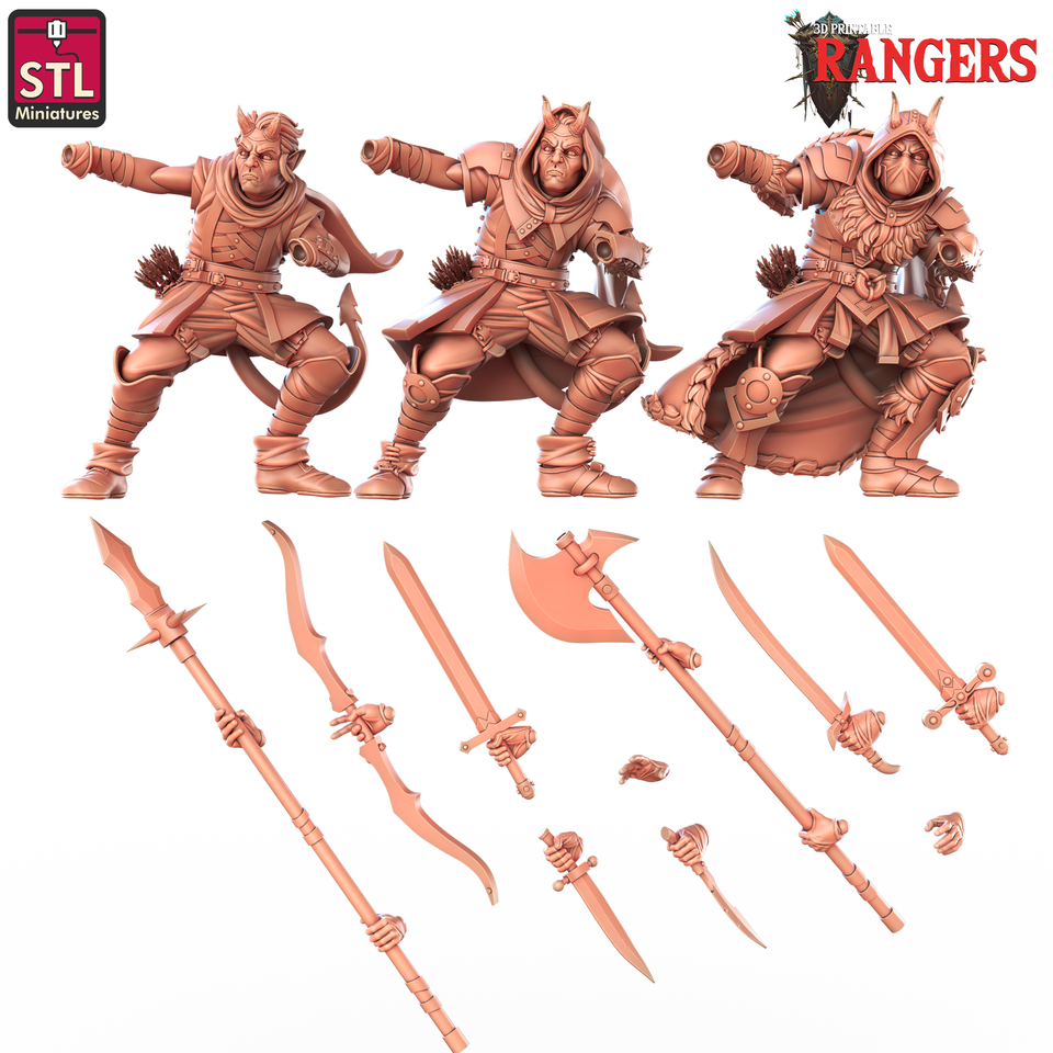 3D Printed STL Miniatures Tiefling Female Ranger Rangers 28 - 32mm War Gaming D&D